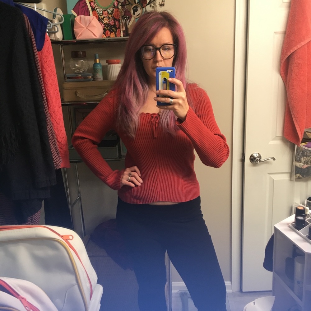 Ralph Lauren square neck burnt coral sweater
